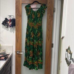 Smocked Indocraft Collection Purple Tropical Print Maxi Dress